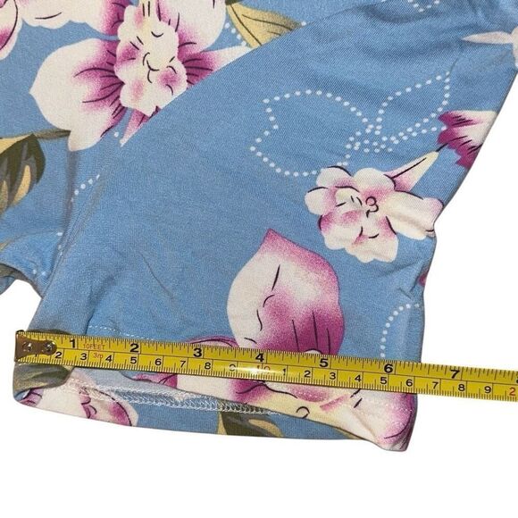 Blue Floral Short Sleeve Pocket Jersey Stretch A-line Swing Dress Ladies Large - Picture 6 of 9